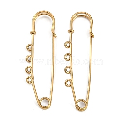 Ion Plating(IP) 304 Stainless Steel Safety Pins Brooch Findings, Kilt Pins with 4 Loops for Lapel Pin Making, Golden, 70x19.8x5.5mm, Hole: 2mm(STAS-K252-05B-G)