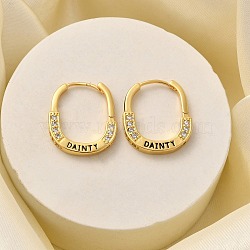 Brass Cubic Zirconia Hoop Earrings, Cadmium Free & Lead Free, Word with DAINTY, Real 18K Gold Plated, 17x3mm(EJEW-M048-07G)