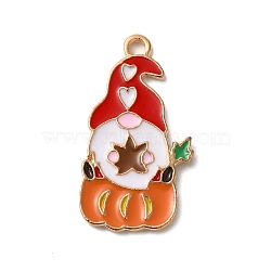 Thanksgiving Day Golden Tone Alloy Enamel Pendants, Pumpkin with Gnome, 27x14.5x1.5mm, Hole: 1.8mm(ENAM-M002-02O-G)