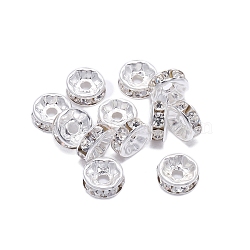 Rondelle Brass Rhinestone Spacer Beads, Crystal, 6mm, Hole: 1.7mm(FS-WG29681-02)