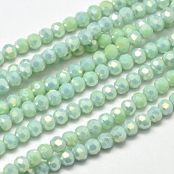 Faceted Round Full Rainbow Plated Electroplate Glass Beads Strands, Pale Green, 4mm, Hole: 1mm, about 90~95pcs/strand, 12.8~13.6 inch(32~34cm)(EGLA-J130-FR02)