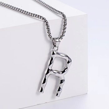 3Pcs Stainless Steel Textured Letter Pendants, Without Chain, Letter R