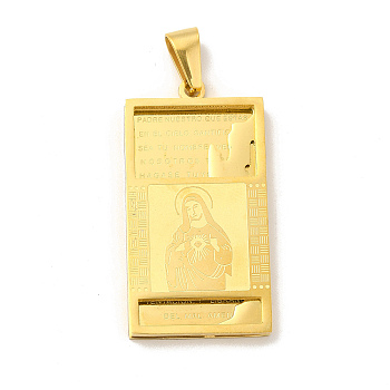 Ion Plating(IP) 304 Stainless Steel Religion Pendants, Rectangle with Jesus Charms with Snap on Bails, Golden, 41.5x22x3.5mm, Hole: 9x4mm