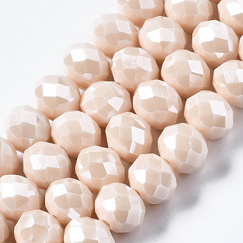 Electroplate Glass Beads Strands, Pearl Luster Plated, Faceted, Rondelle, Navajo White, 4x3mm, Hole: 0.4mm, about 113~115pcs/strand, 41~41.5cm