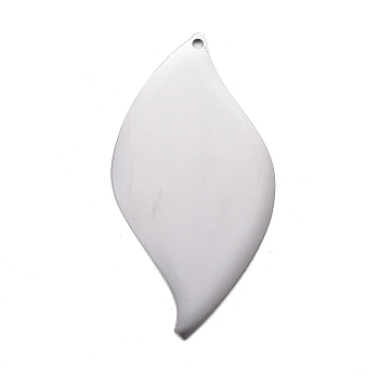 304 Stainless Steel Pendants, Stamping Blank Tag, Leaf, Stainless Steel Color, 40x21x1mm, Hole: 1.2mm