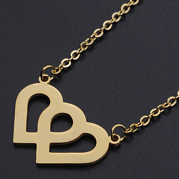 Valentine's Day Theme, 201 Stainless Steel Pendant Necklaces, with Cable Chains and Lobster Claw Clasps, Heart with Heart, Golden, 17.12 inch(43.5cm), 2mm