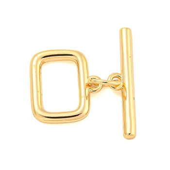 Brass Toggle Clasps, Rectangle, Real 18K Gold Plated, Rectangle: 12x12.5x1.8mm, Hole: 1.2mm, Bar: 17x4.5x2mm, Hole: 1.4mm.