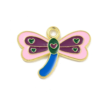 Alloy Enamel Pendants, Golden, Dragonfly Charm, Purple, 19x25x1mm, Hole: 2mm