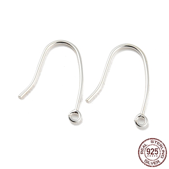 925 Sterling Silver Hoop Earring Findings, Silver, 16mm, Hole: 1mm, Pin: 0.7mm