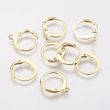 304 Stainless Steel Leverback Earring Findings, with Loop, Real 18K Gold Plated, 14.5x12x2mm, Hole: 1.2mm