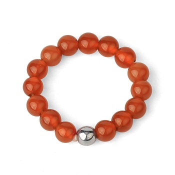 4MM Round Natural Red Agate Beaded Stretch Rings, European and American Style