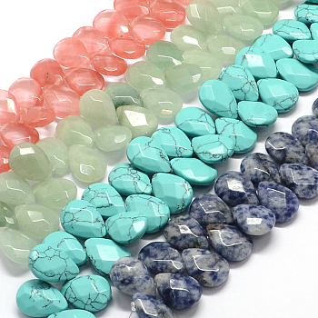 Faceted Teardrop Natural & Synthetic Mixed Stone Bead Strands, 18x13x6mm, Hole: 1.5mm, about 29pcs/strand, 7.8 inch