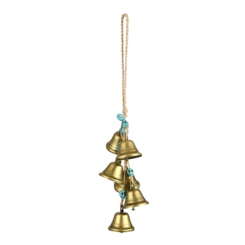 Iron Bell & Synthetic Turquoise Skull Pendant Decoration, with Jute Cord, Antique Bronze, 295~305mm