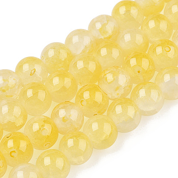 Crackle Baking Painted Imitation Jade Glass Beads Strands, Two Tone, Round, Yellow, 6mm, Hole: 1.2mm, about 147pcs/strand, 31.10''(79cm)