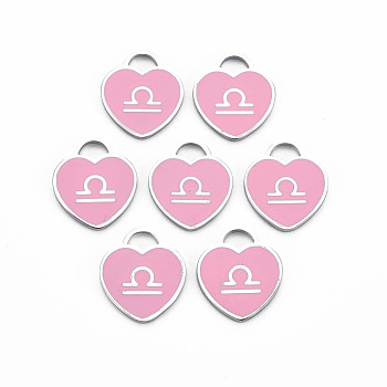 304 Stainless Steel Pendants, with Enamel, Heart with 12 Constellations, Libra, 16.5x14.5x1.5mm, Hole: 3x3.5mm