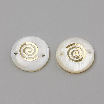 Freshwater Shell Links connectors, Flat Round & Vortex, Golden, 16x4mm, Hole: 1.1~1.5mm
