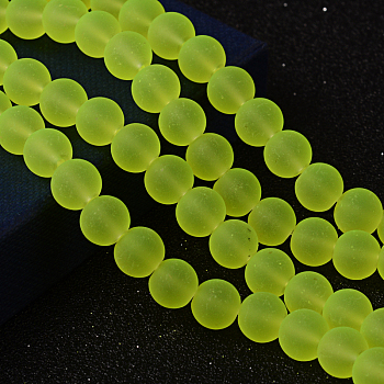 Transparent Glass Bead Strands, Frosted, Round, Green Yellow, 6mm, Hole: 1.3~1.6mm, about 140pcs/strand, 31.4 inch