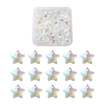 Glass Pendants, Faceted Christmas Star, Clear AB, 13x7mm, Hole: 1mm, 100pcs/box