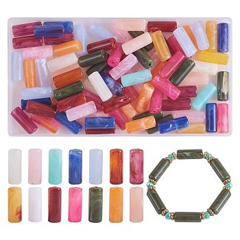 140Pcs 14 Colors Acrylic Beads, Tube, Imitation Gemstone, Column, Mixed Color, 20x8mm, Hole: 2mm, 10pcs/color