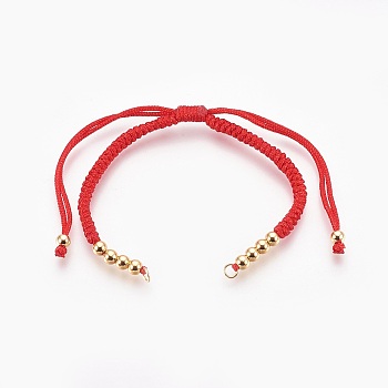 Nylon Cord Bracelet Making, with Brass Findings, Golden, Red, 5-1/2 inch(14cm)~11-3/8 inch(29cm), Hole: 2.5mm
