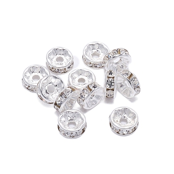 Rondelle Brass Rhinestone Spacer Beads, Crystal, 6mm, Hole: 1.7mm