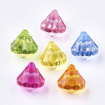 Transparent Acrylic Pendants, Faceted, Cone, Mixed Color, 27x25x24mm, Hole: 3.5mm, about 81pcs/500g 
