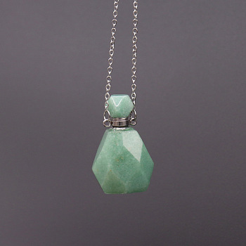 Natural Green Aventurine Perfume Bottle Necklace, with Stainless Steel Chains, 17.72 inch(45cm)