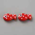 Handmade Porcelain Beads, Fish, Red, 19.5x11x6.5mm, Hole: 2mm(PORC-WH20001-02A)