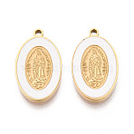 Religion 304 Stainless Steel & Enamel Oval Pendants, Virgin Mary Charms, Ion Plating(IP) Real 18K Gold Plated, White, 20.5x12x1.8mm, Hole: 1.5mm(STAS-T073-14G)