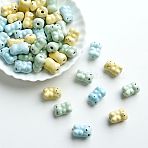 Handmade Porcelain Beads, Hand Painted Ceramic Beads, Bear, Bright Glazed Porcelain, Mixed Color, 17x12x11mm, Hole: 2mm(PORC-C010-03)
