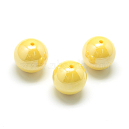 Pearlized Style Acrylic Beads, Round, Yellow, 12mm, Hole: 2mm, about 530pcs/500g(MACR-S826-12mm-M)