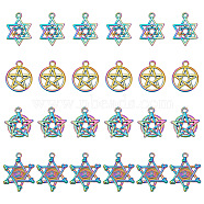 24Pcs 4 Styles Alloy Pendants, Star of David in Star of David & Ring with Ring, Rainbow Color, 19~25x16~20x1.5~3mm, Hole: 1.6~2mm, 6pcs/style(FIND-AR0004-38)
