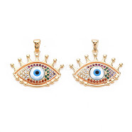 Brass Micro Pave Colorful Cubic Zirconia Pendants, with Enamel, Nickel free, Evil Eye, Real 18K Gold Plated, 16.5x22x3mm, Hole: 2x3mm(KK-S364-023)