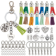 DIY Inspiration Charm Keychain Making Kit, Including Faux Suede Tassel Pendant Decorations, Alloy Split Key Ring & Clasp & Word Pendant, Antique Silver, 180Pcs/bag(DIY-SC0019-42)