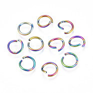 Ion Plating(IP) Rainbow Color 304 Stainless Steel Open Jump Rings, Round Ring, 10x1mm, 18 Gauge, Inner Diameter: 7mm(STAS-N098-062B-01)