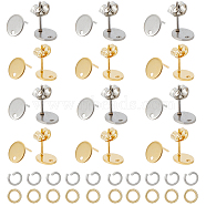 60Pcs 2 Colors 201 Stainless Steel Stud Earring Findings with Hole, 304 Stainless Steel Pins and Ear Nuts, 60Pcs 2 Colors 304 Stainless Steel Jump Rings, Golden & Stainless Steel Color, 9x7mm, Hole: 1.4mm, Pin: 0.8mm, 30Pcs/color(DIY-SC0023-54)