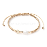 Brass & Natural Pearl Braided Bead Bracelets, Adjustable Bracelet, Moon, Inner Diameter: 1-3/4~3-1/2 inch(4.6~8.8cm)(BJEW-JB09721-03)
