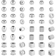 48Pcs 8 Style 304 & 201 & 303 Stainless Steel European Beads, Large Hole Beads, Rondelle & Rondelle & Cube, Stainless Steel Color, 7~10x7~10x4~8mm, Hole: 4~5mm, 6pcs/style(STAS-UN0040-02)