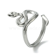 304 Stainless Steel Open Cuff Ring, Snake, Stainless Steel Color, US Size 6 3/4(17.1mm)(RJEW-L110-033P)