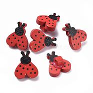 Pretty Ladybug Buttons, Wooden Buttons, Red, 20mm long, 17mm wide(NNA0YTT)