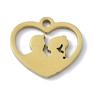 304 Stainless Steel Charms, Laser Cut, Heart with Couple Charm, Golden, 11.5x12.5x1mm, Hole: 1.2mm(STAS-C097-38A-G)
