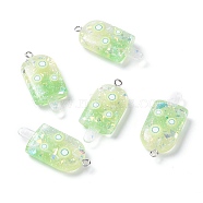 Resin Pendants, with Platinum Tone Iron Loop, Imitation Food, Ice-lolly with Fruit, Kiwi Fruit Pattern, 37x16.5x17.5mm, Hole: 2mm(RESI-M024-02A)
