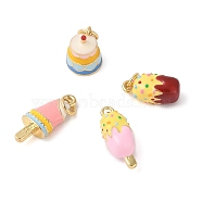 Rack Plating Brass Enamel Pendants, with Jump Ring, Long-Lasting Plated, Real 18K Gold Plated, Cadmium Free & Lead Free, Cake/Ice Lolly Charm, Mixed Color, 10~19x7~8x4~8mm, Hole: 2~4mm(KK-G507-01G)