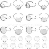 DIY Flat Round Cuff Ring Making Kit, Including 304 Stainless Steel Cuff Rings Components, Glass Cabochons, Stainless Steel Color, 108Pcs/box(DIY-UN0003-46)