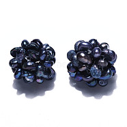 Round Natural Cultured Freshwater Pearl Beads, Handmade Ball Cluster Beads, Dyed, Midnight Blue, 12~15mm, Hole: 1.2~1.8mm(PEAR-N020-05D)