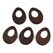 Natural Wenge Wood Pendants, Undyed, Hollow Teardrop Charms, Coconut Brown, 38x28.5x3.5mm, Hole: 2mm(WOOD-T023-58B-01)