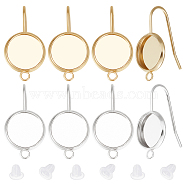 24Pcs 2 Colors 304 Stainless Steel Earring Hooks, with Horizontal Loop and Round Tray, with 60Pcs Plastic Ear Nuts, Mixed Color, 23x12x2mm, Hole: 1.5mm, Pin: 0.8mm, Tray: 10mm, 12Pcs/color(STAS-BBC0002-36)