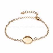 304 Stainless Steel Bracelet Making, with Lobster Claw Clasps, Cable Chains and Flat Round Cabochon Settings, Golden, Tray: 12mm, 5-1/2 inch(14cm)(X-STAS-L248-006G-B)