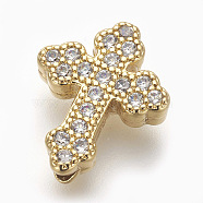 Brass Micro Pave Cubic Zirconia Beads, Lead Free & Cadmium Free, Cross, Clear, Golden, 15x12x4mm, Hole: 1.6mm(ZIRC-E152-10G-RS)