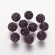 Polymer Clay Rhinestone Beads, Grade A, Round, Pave Disco Ball Beads, Ruby, 8x7.5mm, Hole: 1mm(RB-K050-8mm-C04)
